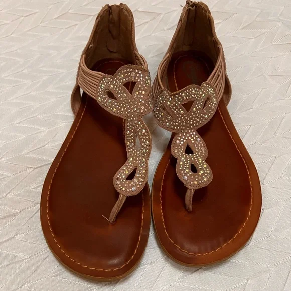 Candie's Tan Sandals with Rhinestone Accents - Picture 1 of 6